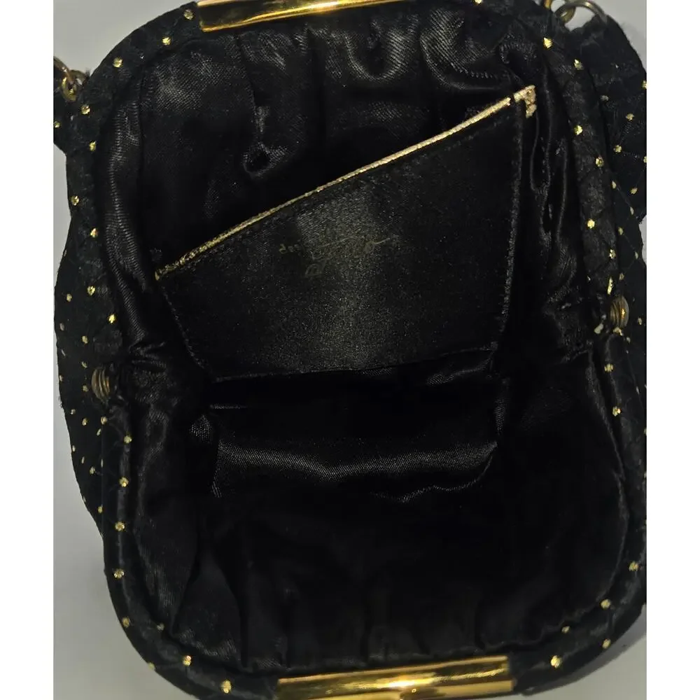 Frilo Vintage Black and Gold Polka Dot Clutch/Wristlet Purse